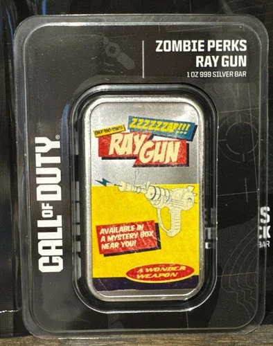 Call of Duty Zombie Perks Ray Gun 1 Oz .999 Silver Colorized Art Bar Carded Rare