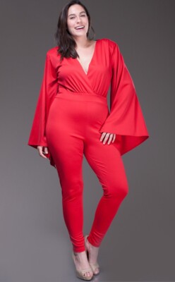 Plus Size Wide Kimono Sleeve Skinny Leg Jumpsuit Pantsuit Outfit