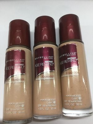 3 X Maybelline Instant Age Rewind Foundation Porcelain Ivory (Light-1) New,
