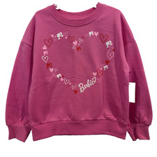 Barbie Pink Fleece Sweatshirt Top Heart Logo Graphic Print Girls M 7-8 NEW