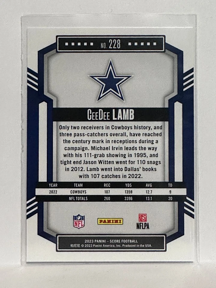 #228 CeeDee Lamb Dallas Cowboys 2023 Score Football Card - Image 2 of 2