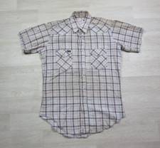 Vintage 1970's Wrangler WESTERN SHIRT PLAID PEARL SNAPS USA 15.5 x 33 Long Tails