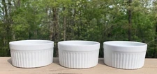 Set Of 3 HIC Harold Import Co Porcelain Ramekin 3.75” Wide White Ribbed 1 CUP