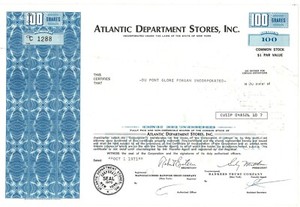 Atlantic Department Stores Stock Certificate