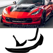Gloss Black Stage 5 Front Lip Splitter & Side Winglets For 14-19 Corvette C7 Z06