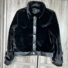 Lulus Faux Fur Jacket Woments Large Black Color Snap Buttons Bomber New