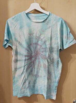 Identic Man T-Shirt Herren Größe S weiß mit türkis und lila, selbst gefärbt NEU!