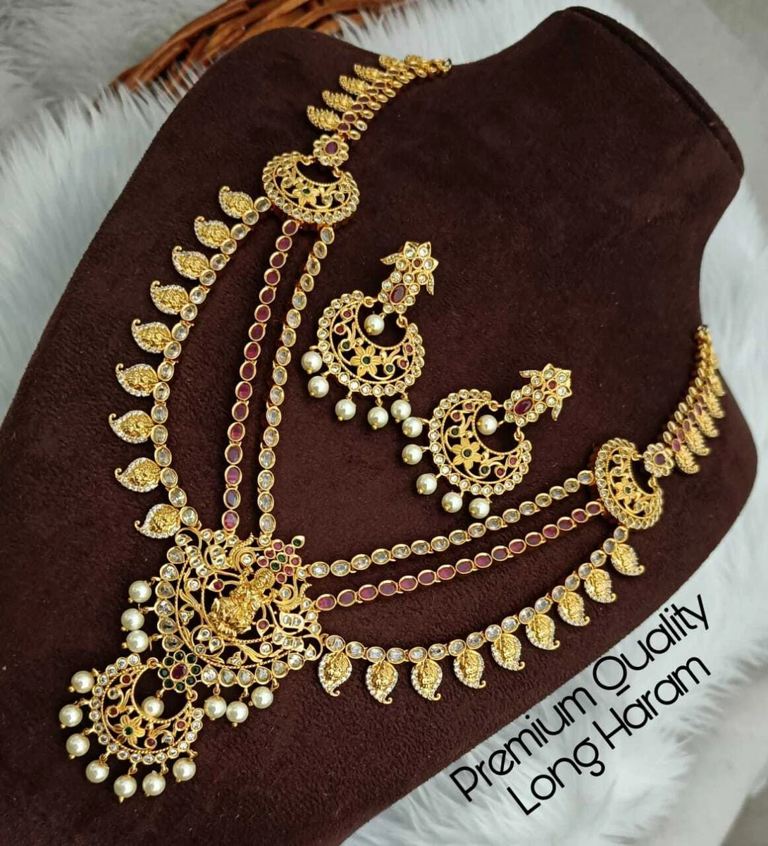 Gold Plated Bollywood Style Indian CZ AD Jewelry Ruby Necklace