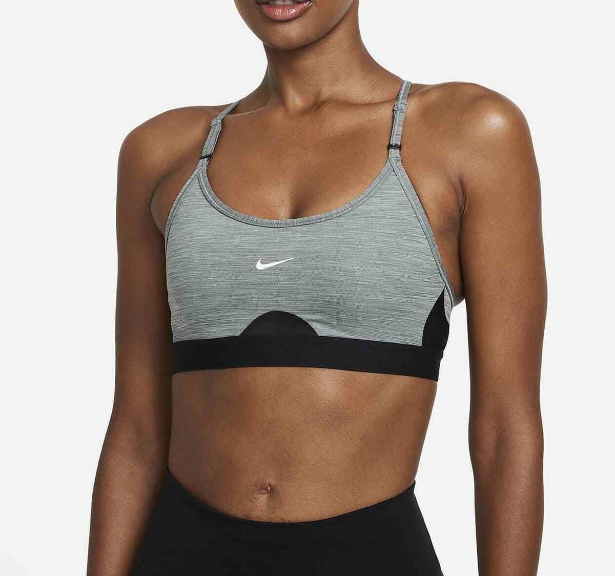 Nike Women's Indy Grey/Black LS Padded U-Neck Sports Bra (CZ4462