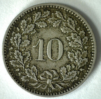 1882 Switzerland 10 Rappen Swiss Helvetia Copper Nickel 10 Cent