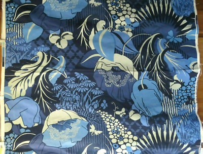 RARE 1968 MCM VTG JACK LENOR LARSEN FABRIC, LARGE BLUE & WHITE FLOWERS PARSIFAL