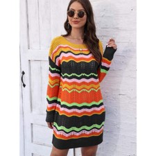 Openwork Round Neck Sweater Dress