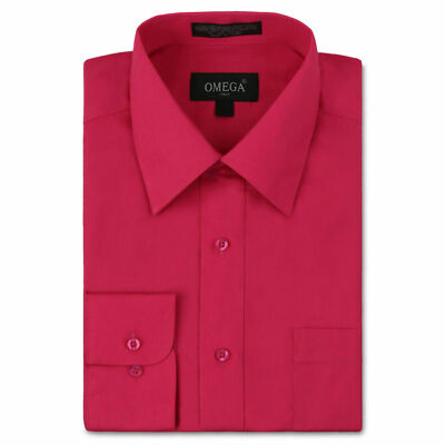 NEW Omega Italy Men's Dress Shirt Long Sleeve Solid Color Regular Fit 10 Colors