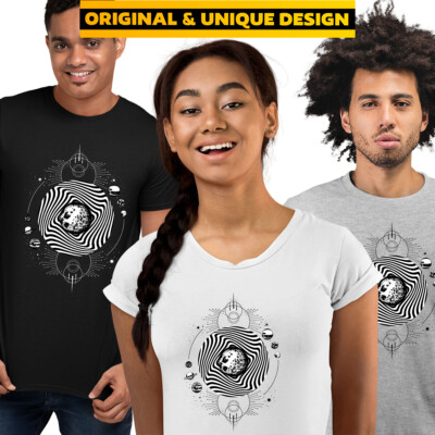 Surreale Mondumlaufbahn Illustration Planeten Vakuum Weltraum Oberteil Erwachsene Kinder T-Shirt