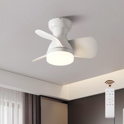 20 Inch Ceiling Fan with Light, 3 ABS Blades, White Small Ceiling Fan with Re...
