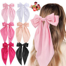 Hair Bows for Women, 6 PCS Silky Satin Hair Clips, Large Bow Hair Barrettes, Ove