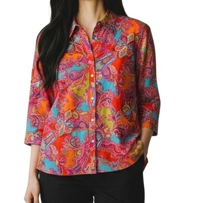 Chaps Colorful Paisley Top Womens Large LP Cotton Classic Preppy Button Shirt