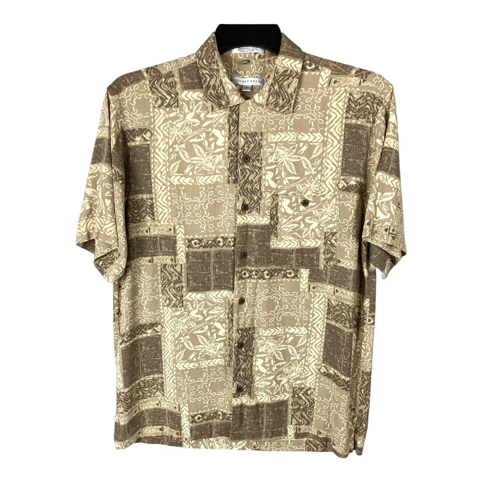 Camisa hawaiana tribal floral mezcla seda lavable Geoffrey Beene para hombre M seda/rayo Foto 2 de 4