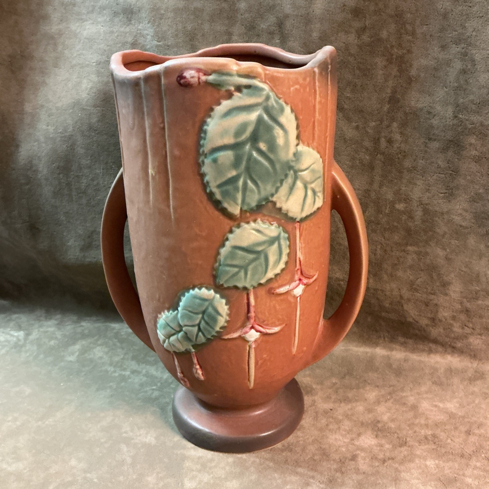 1990s fuchsia flower pattern brown background Chinese art pottery Vase Large