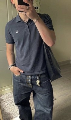 Fred Perry Polo Shirt Herren M Marineblau Kurzarm Poloshirt Vintage Top