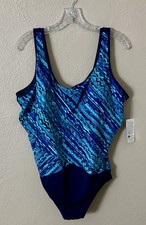 Lands End Plus Size Women  s One Piece Swimsuit, 24W Blue