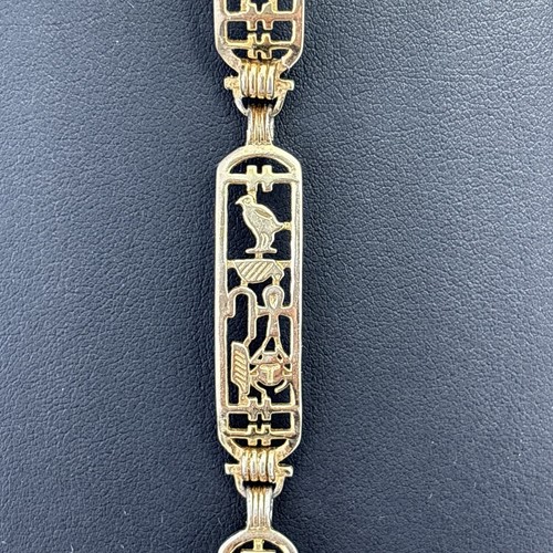 Vtg Sterling Silver Egyptian Cartouche Bracelet Hieroglyphics Gold Plated 7.5” - Picture 3 of 11