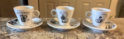 Bialetti Demitasse Espresso Cups Italian Designs Coffee Cups W/Saucers Set Of 3