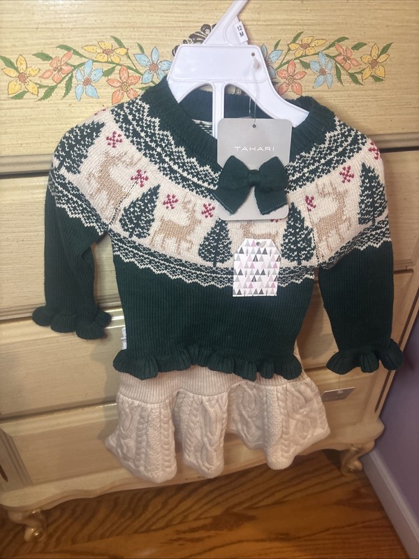 Girls Tahari Holiday Outfit Skirt Sweater Bow New Christmas Gift Ready