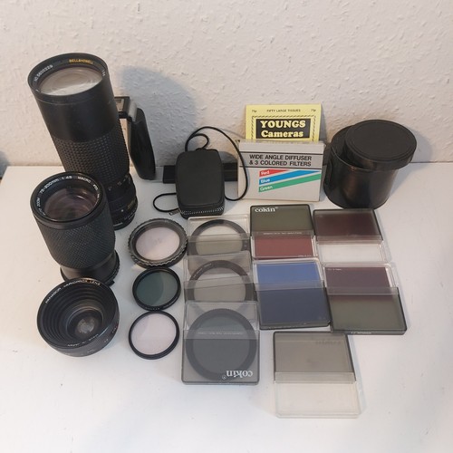 Paquete de lentes de cámara X3 lentes, filtros, Bell Howell, Panagor, lentes solares.