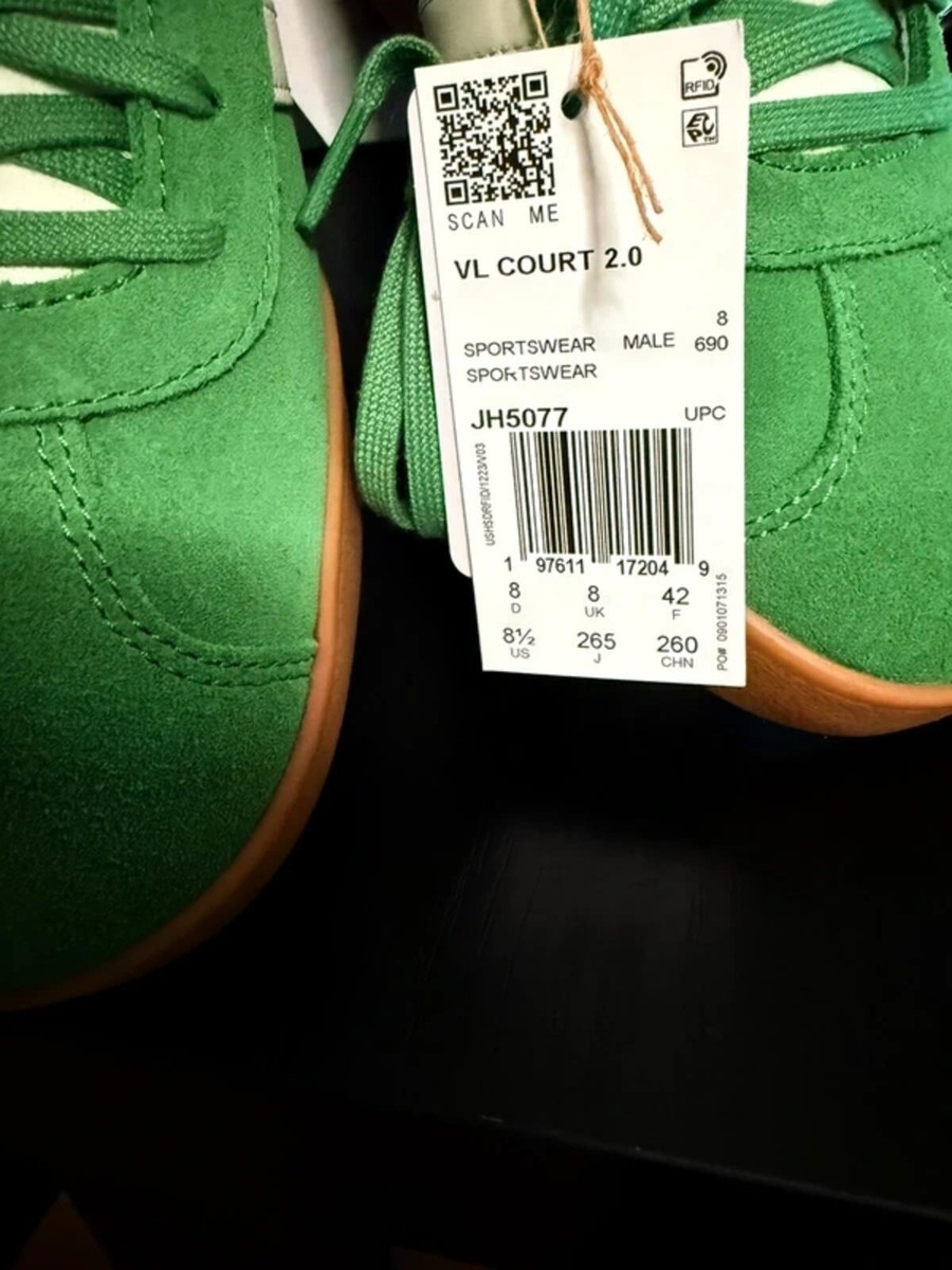 Adidas VL Court 2.0 Green Suede Gum Sole Sneakers Women display picture 3