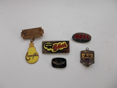 VINTAGE EMAILLE PIN ABZEICHEN ASTON MARTIN BELL HELME GT BIKES CLUB DUNKIRK ETC.