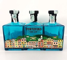 Set of 3 Empty Bottle Portofino Dry Gin Blue Italian Rivera Made in Italy EMPTY