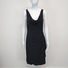 WHBM Bodycon Cowl Neck Tank Dress Size 4 Black Side Ruching LBD Date Night Y2K