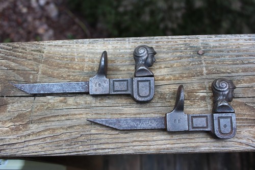 Antique Cast Iron Figural Shutter Dogs – Bust Design – Architectural Salvage