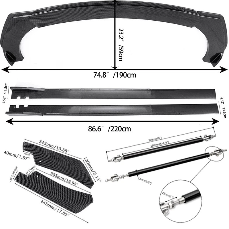 Kit divisor de labios de parachoques delantero estilo carbono + faldones laterales para Audi A5 S5 A6 A7 A8 Foto 4 de 4