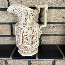 Antique White And Green Apostle Pitcher - Ceramic - Great Condition Gothic