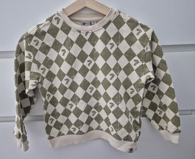 Daily Seven Kinder Pullover Gr. 110 Grün/Weiß Baumwolle Rundhals Langarm Argyle