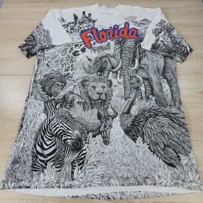 VINTAGE SINGLE STITCHED Men's XL Safari Jungle Double Sided Graphic AOP T Shirt
