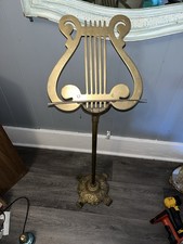 Vintage Solid Brass Sheet Music Stand Ornate Adjustable Harp Shape Footed