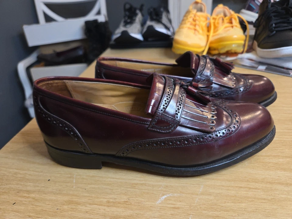 Mocassim de Couro Vintage Bostonian Crown Windsor Masculino Tamanho 9.5 Borla Borgonha - Imagem 4 de 4