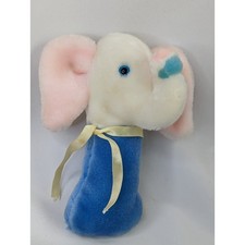Eden Rattle White Elephant Plush 7 Inch Blue Pink Ears Stuffed Animal Toy 2