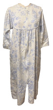 Vtg Miss Elaine Zip Front Nightgown Robe Housedress Blue White Floral Size Small
