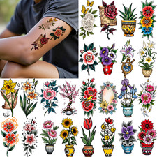 28pcs Temporary Tattoo New School Traditional Floral Design Purple Flower