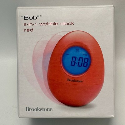 Brookstone Bob 5 in 1 Wobble Clock Silver Egg Digital Alarm Timer Temp Open Box