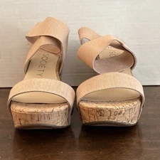 Sole Society Womens 8M Analisa Champagne Metallic Elastic Platform Wedge