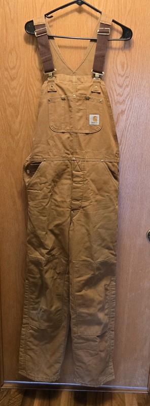 Vintage Carhartt Bib Overalls Made in USA Double Knee Mens Size 34x34 RO1 BRN