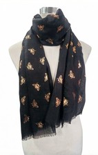 Fashion Glitter Foil Rose Gold Bee Print Scarf 