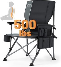 Oversized Folding Camping Chair with Lumbar Support Adjustable High Back Heavy