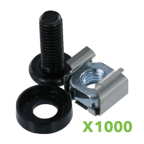 M6 Cage Nuts & Screws for Server Shelves Cabinets - 1000 Pk Rack Mount