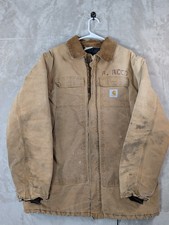 Vintage Carhartt Canvas Work Jacket Men's L/XL Tan Quilted Lined Corduroy Collar